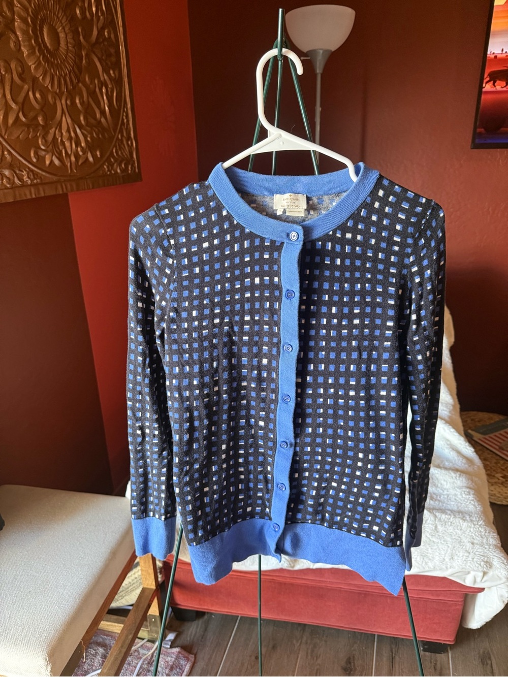 Blue Patterned Button-Front Women’s Sweater Cardigan Kate Spade